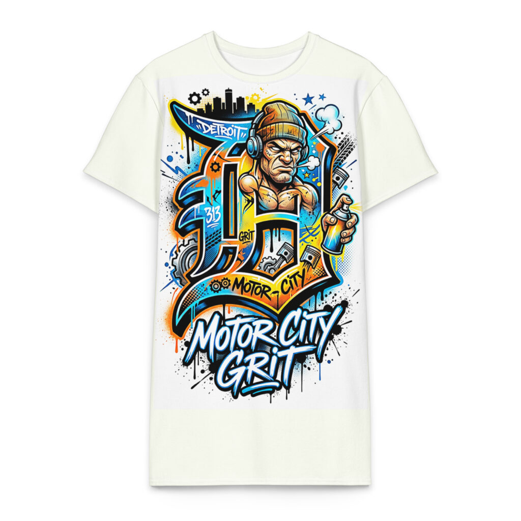 2X-6XL Off White Detroit Heavyweight Cotton Graffiti T-Shirt Dress | CD-0014#