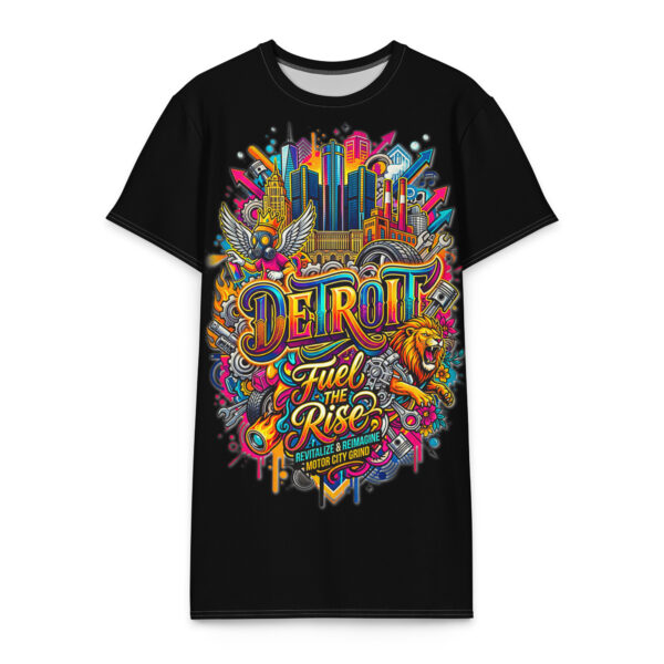 2XL-6XL Black Detroit Heavyweight Cotton Graffiti T-Shirt Dress | 2X-6XL- CD0015#