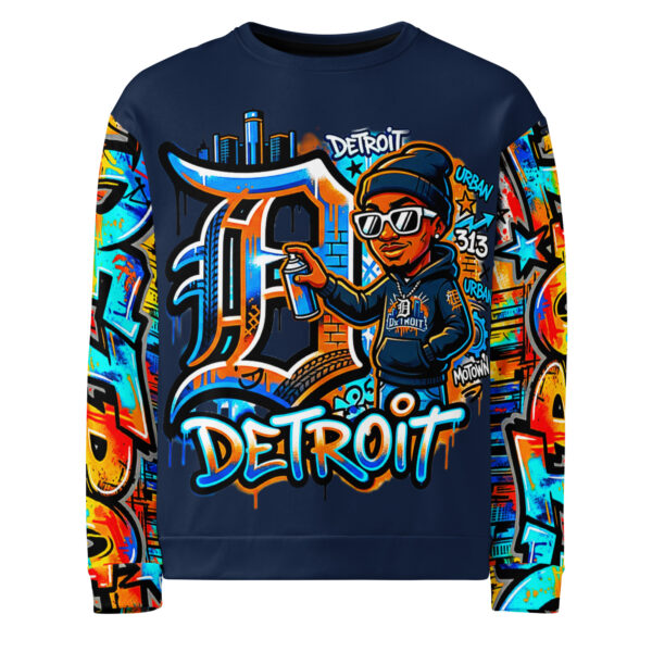 2XS-6XL Navy Blue Graffiti Unisex Detroit Graffiti Sweatshirt | SS-0130