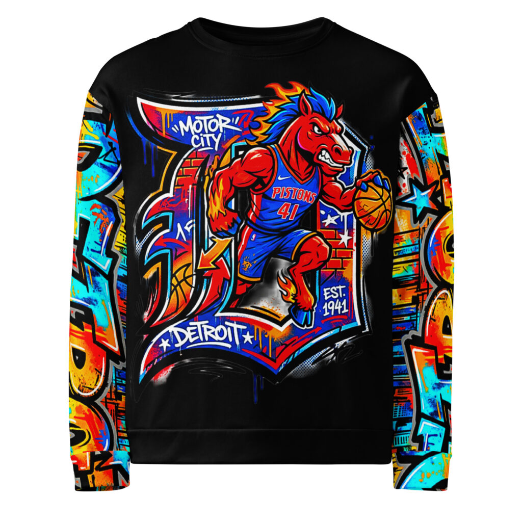 2XS-6XL Black Detroit Unisex Graffiti Sweatshirt | SS-0300