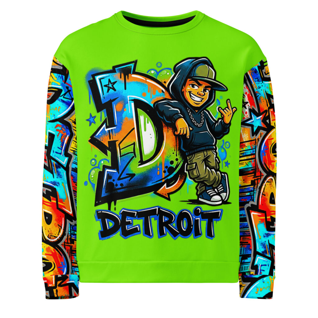2XS-6XL Neon Green Detroit Unisex Graffiti Sweatshirt | SS-0160
