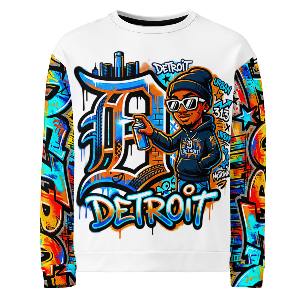 2XS-6XL White Graffiti Unisex Detroit Graffiti Sweatshirt | SS-0100