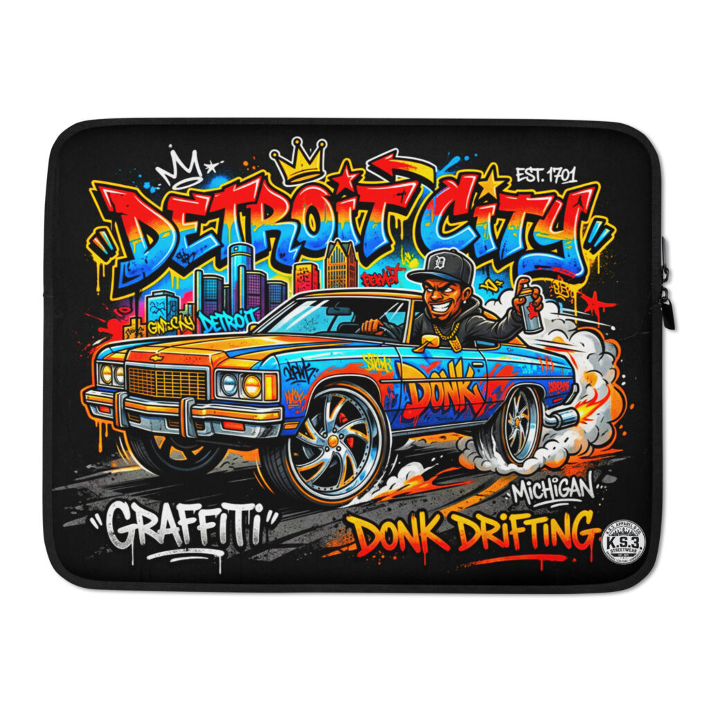 Black Detroit Drip Graffiti Art Laptop Sleeve – #LTS-0052
