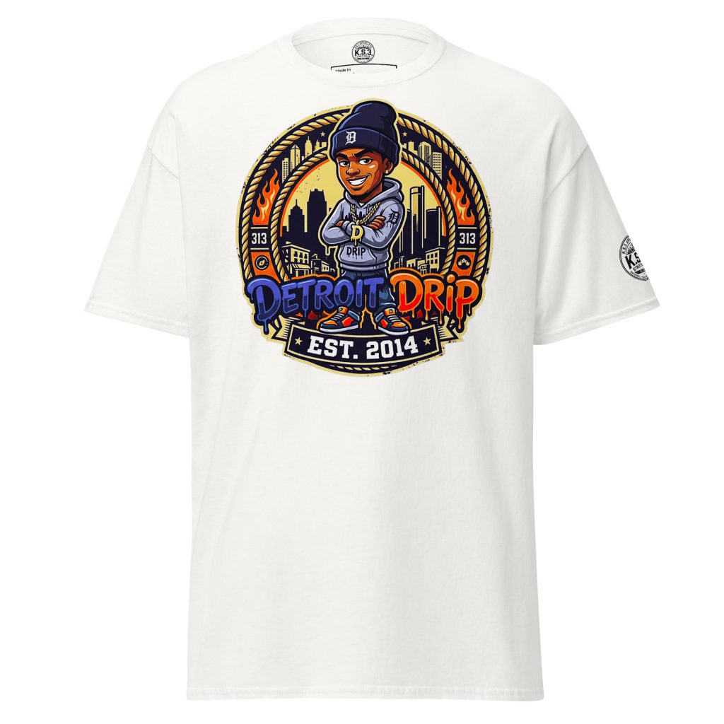 S - 5XL Detroit Drip Classic White Cotton Unisex T-Shirt | White - 01940#