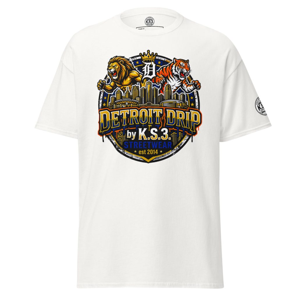S - 5XL Detroit Drip Classic White Cotton Unisex T-Shirt | White - 01950#