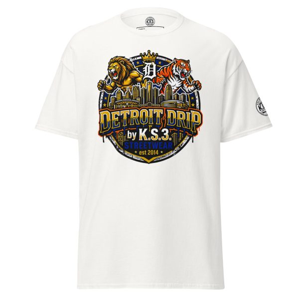 S - 5XL Detroit Drip Classic White Cotton Unisex T-Shirt | White - 01950#
