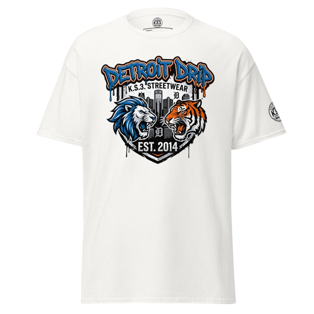 S - 5XL Detroit Drip Classic White Cotton Unisex T-Shirt | White - 01960#