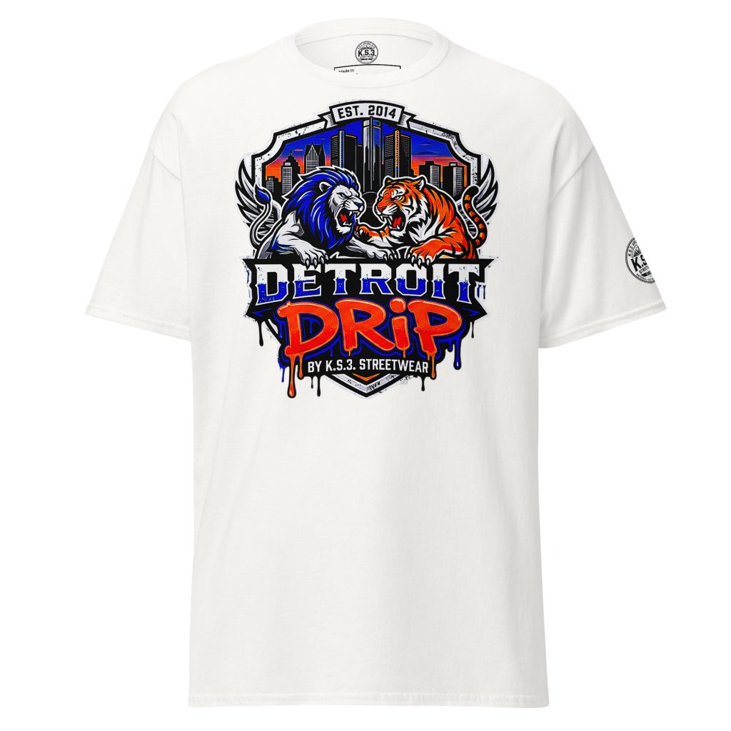 S - 5XL Detroit Drip Classic White Cotton Unisex T-Shirt | White - 01970#