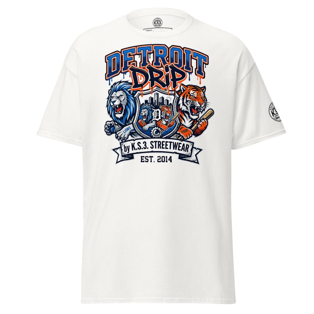 S - 5XL Detroit Drip Classic White Cotton Unisex T-Shirt | White - WCT-01990#