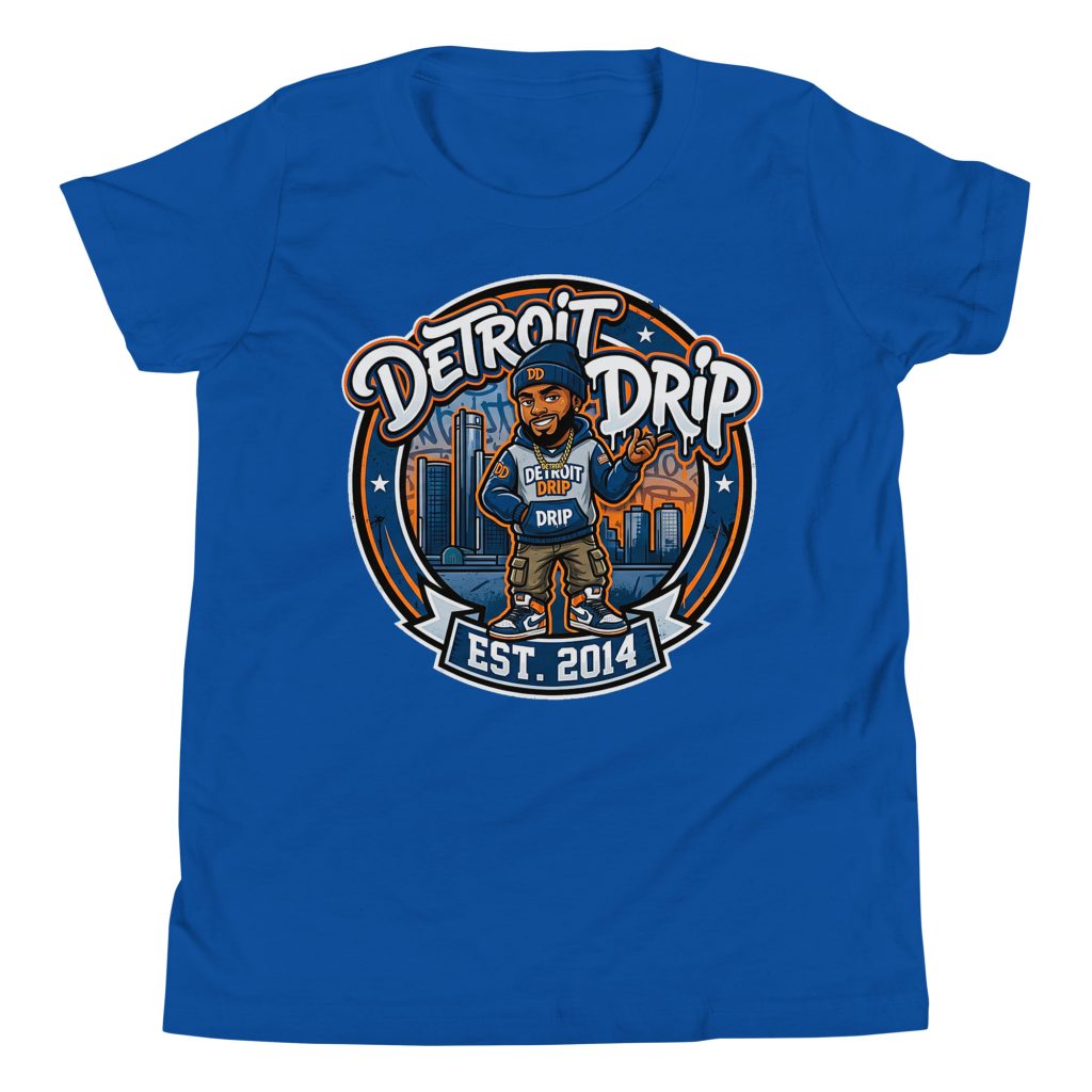Detroit Drip Youth Short Sleeve Cotton T-Shirt | S-XL True Royal