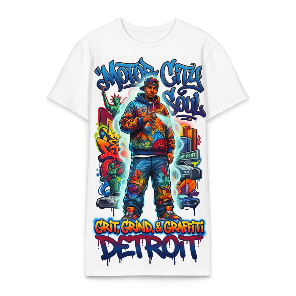 2XL-6XL Off White Detroit Heavyweight Cotton Graffiti T-Shirt Dress | CD0021#