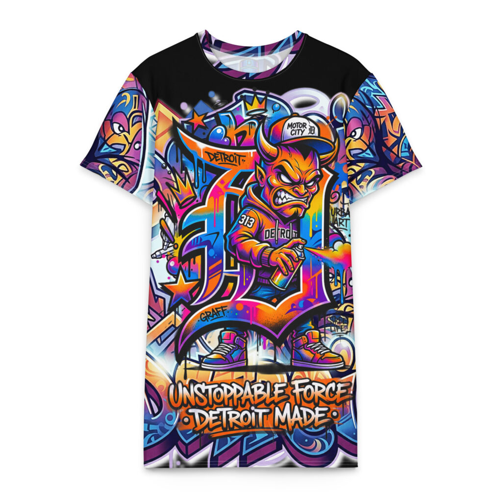 2X-6XL Detroit Heavyweight Cotton Graffiti T-Shirt Dress | CD0031#