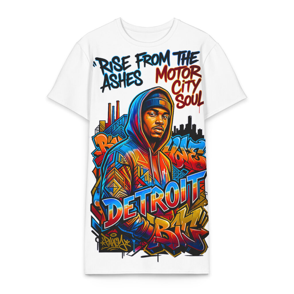 2X-6XL Black Detroit Heavyweight Cotton Graffiti T-Shirt Dress | CD0033#