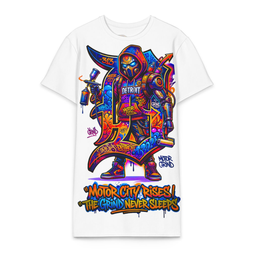 2X-6XL Detroit Drip Heavyweight Cotton Graffiti T-Shirt Dress | CD0027#