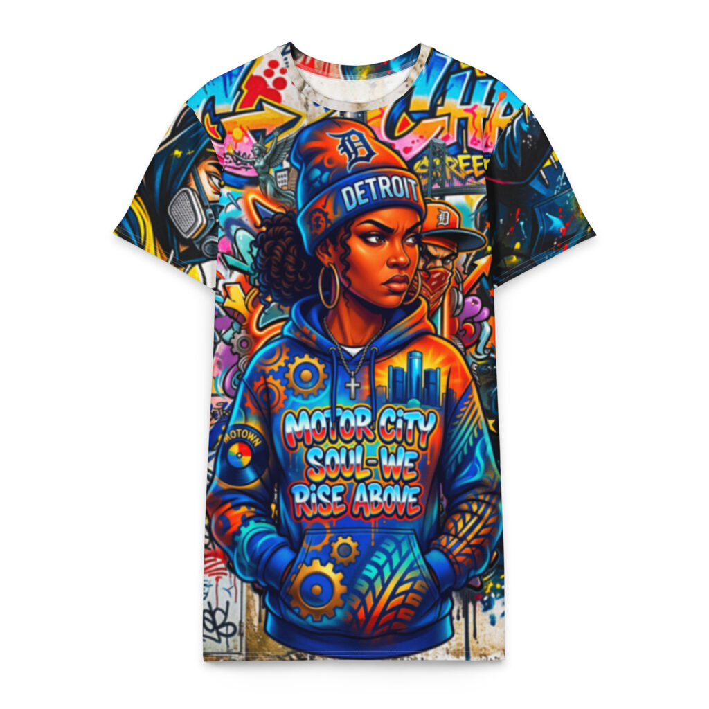 2X-6XL Detroit Drip Heavyweight Cotton Graffiti T-Shirt Dress | CD0025#