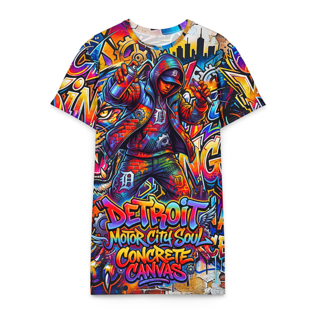 2XL-6XL Detroit Drip Heavyweight Cotton Graffiti Detroit T-Shirt Dress| 2X-6XL- CD0020#