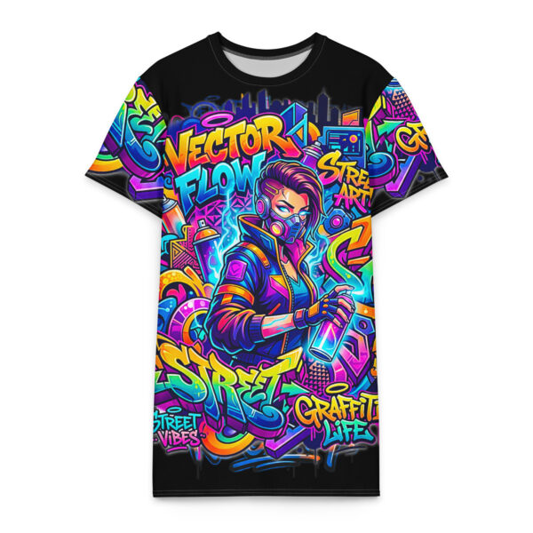 2X-6XL Black Detroit Heavyweight Cotton Graffiti T-Shirt Dress | CD0037#