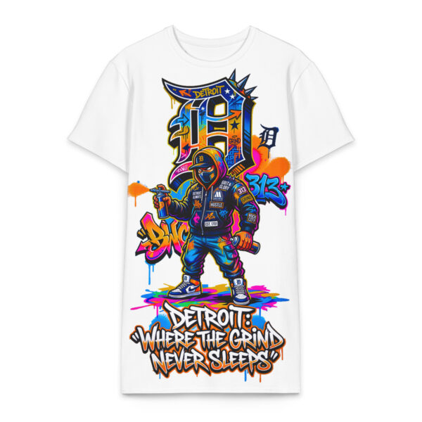 2X-6XL White Detroit Heavyweight Cotton Graffiti T-Shirt Dress | CD0036#
