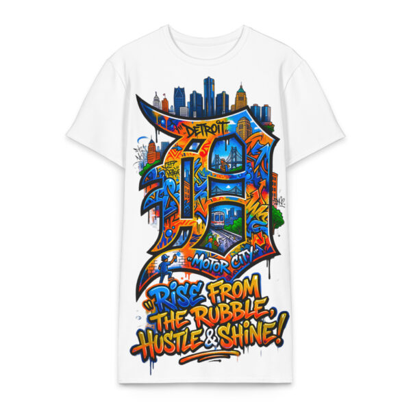 2X-6XL White Detroit Heavyweight Cotton Graffiti T-Shirt Dress | CD0039#