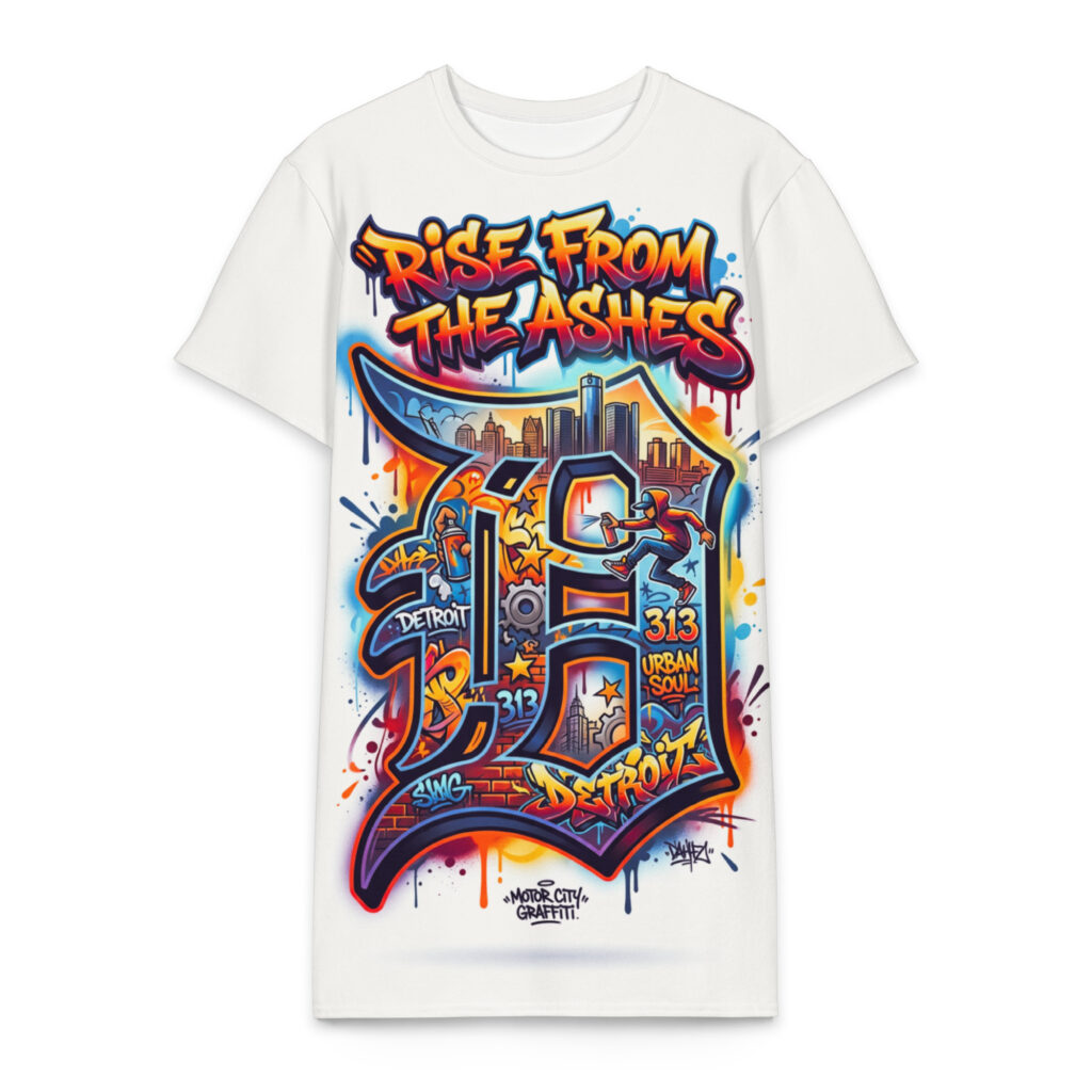 2X-6XL Off White Detroit Drip Heavyweight Cotton Graffiti T-Shirt Dress | CD0023#