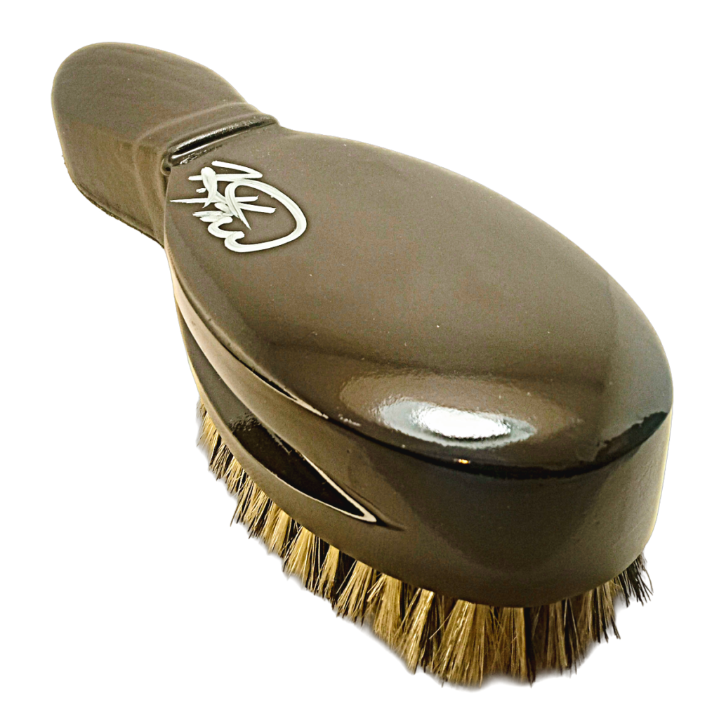 Deluxe King Scorpion 360 Colt Black Leather Grip Short Handle 360 Wave Brush | Deluxe Medium Soft