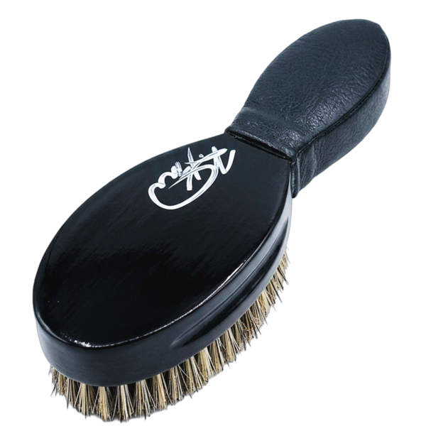 Deluxe King Scorpion 360 Colt Black Leather Grip Short Handle 360 Wave Brush | Deluxe Medium Soft